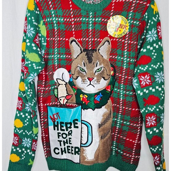 Blizzard Bay Grumpy Cat Ugly Christmas Sweater Not Here For the Cheer Medium - Picture 1 of 7